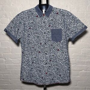 Best in Show denim printed floral pattern short sleeve shirt